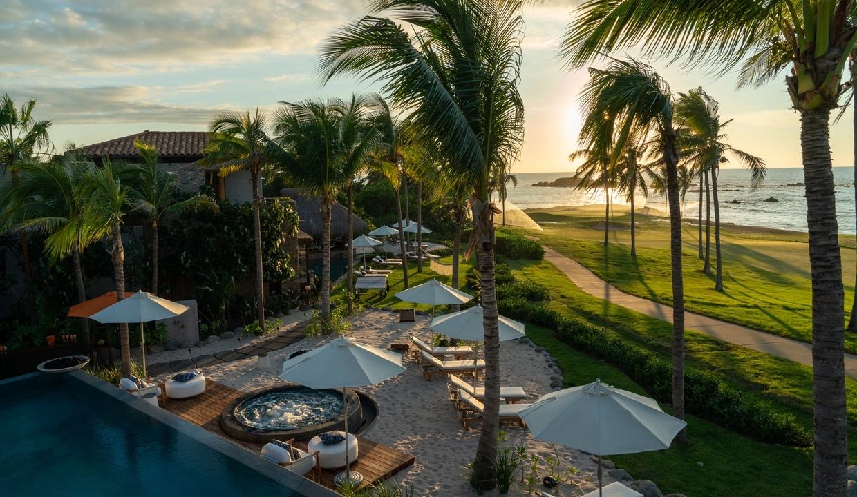 Pacifico Estates #1, Punta Mita: terrace at sunset